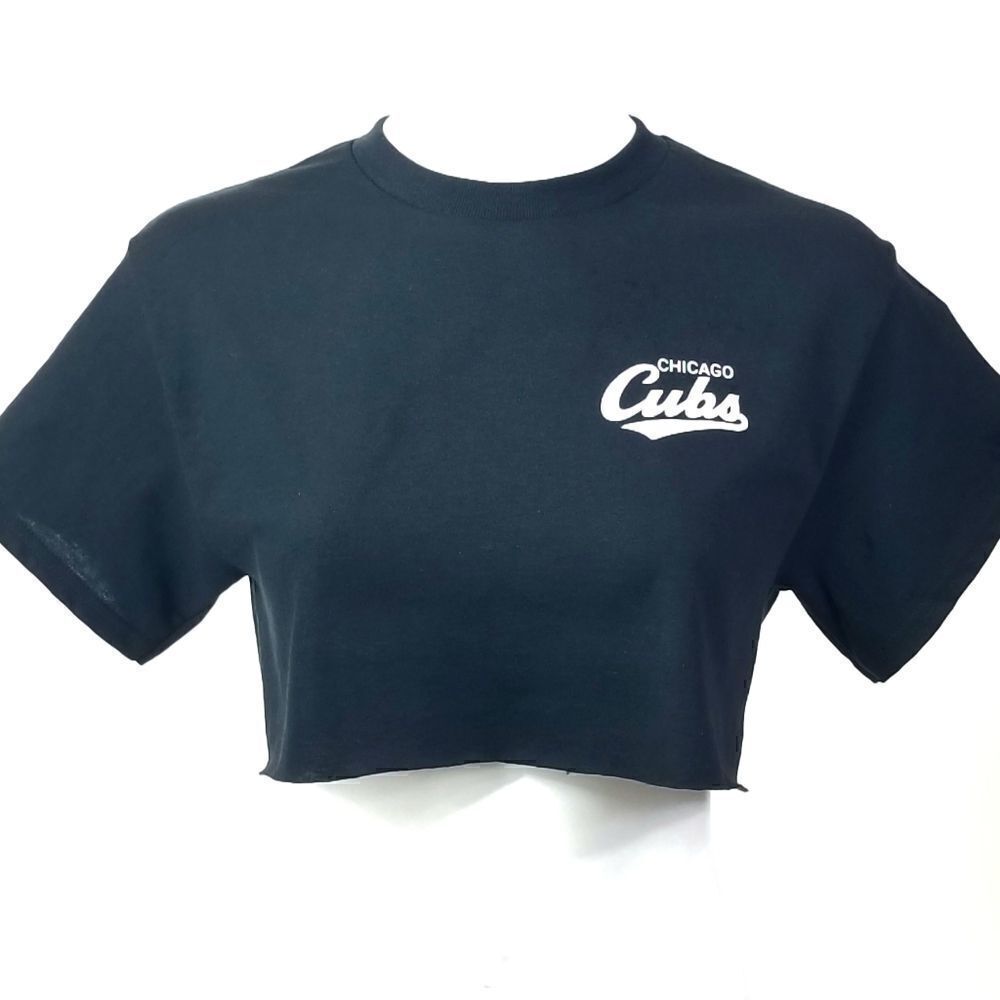 Chicago Cubs Double Script Retro Logo MLB "Cropped" Crop Top Baseball Jersey Tee